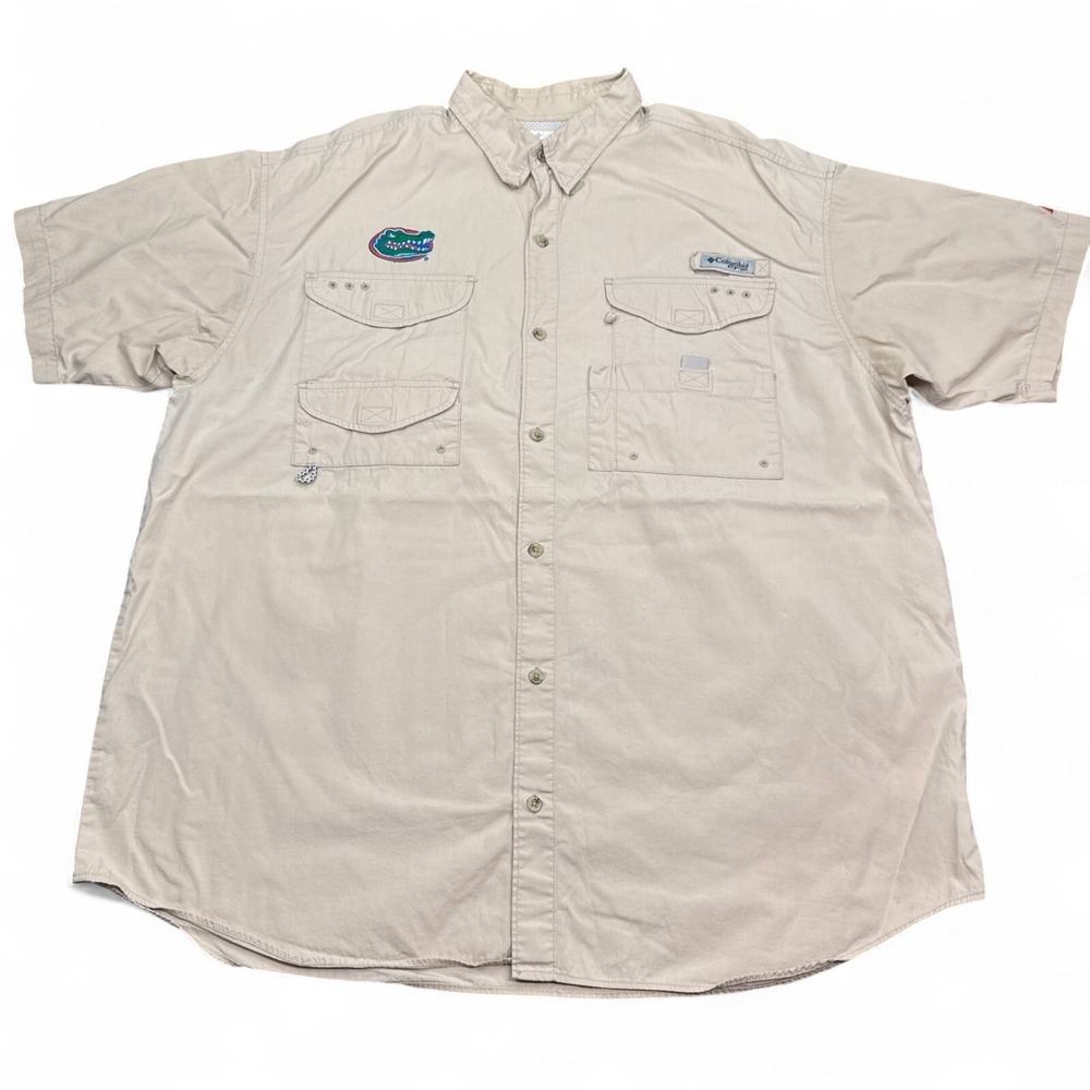 Columbia x Florida Gators UF PFG Shirt Mens Size Xl Beige Embroidered Fishing